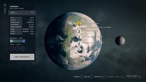 Starfield游戏截图，展示不同的快节奏旅行场景