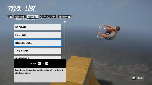 《滑板之旅》游戏截图，展示玩家在动作中进行抓杆技巧