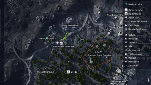 Arc Raiders 游戏截图，显示地图和Raiders Hatch位置